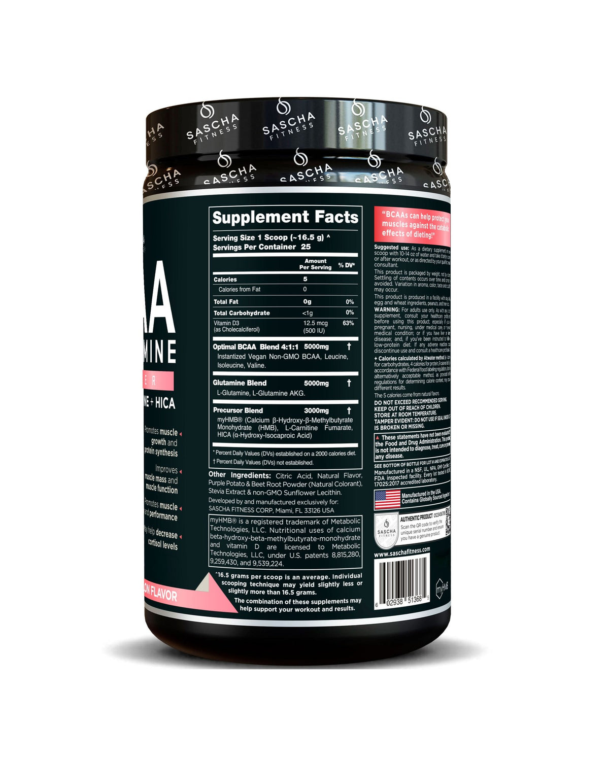 BCAA + Glutamina · tabla nutricional